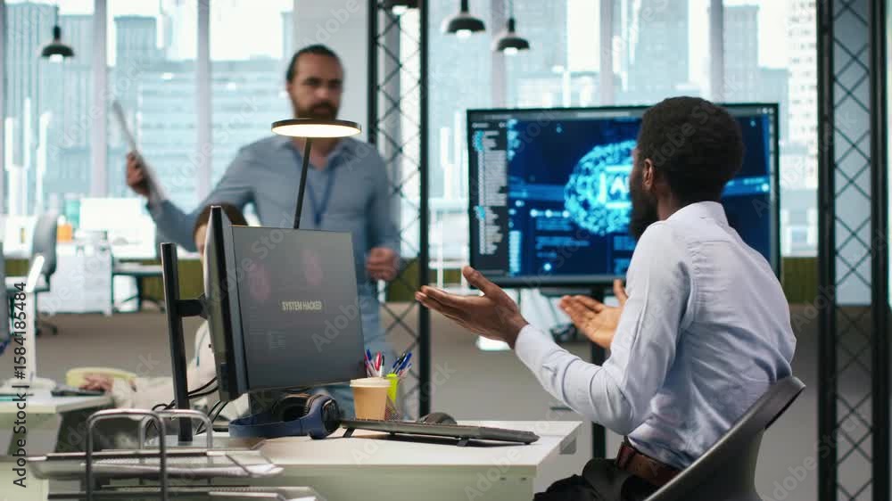 Poster programmer requests help from team leader to fix hacking attempt on corporate network. it employee a