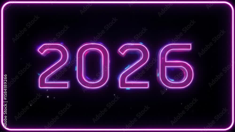 Poster bright and bold 2026 neon sign background with multiple displays for exciting graphics