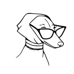fashionable hound portrait with spectacles line art