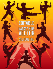 vector illustration silhouette of a kid's karate pose
