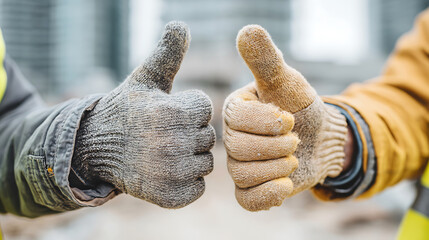 Two construction workers giving a thumbs up gesture