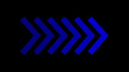 A linear series of right arrows in blue color on a black background design