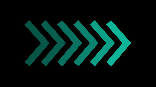 Graphic illustration of chevron arrows pointing right with green gradient effect on black background