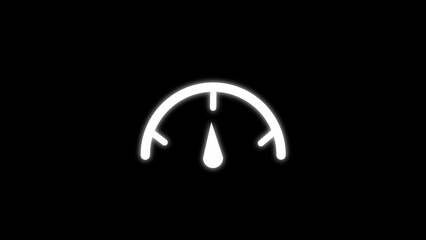 White neon style speedometer icon displaying a low level indication on a black background