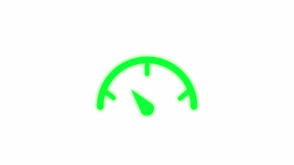 Glowing green speedometer icon illustrating low speed or performance on white background