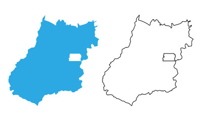 Map of the state of Goias, Brazil. Map with detailed outline and blue silhouette