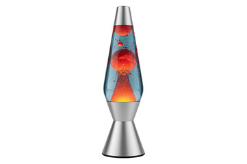 Lava lamp glowing, room dark, liquid moving, home decor