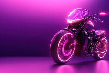 High tech motorcycle with neon lights, sleek design, and futuristic aesthetics, showcasing advanced technology and style