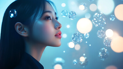 Futuristic Glass and Water Molecular Designs: A Conceptual Exploration of Advanced Skincare and Cosmetic Innovation, Blending Organic Patterns, Bioluminescence, and Minimalist 3D Aesthetics