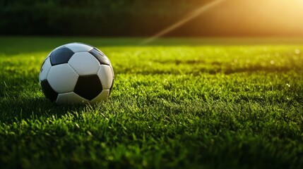 Fototapeta premium soccer ball on a grass field, dramatic lighting, generative ai