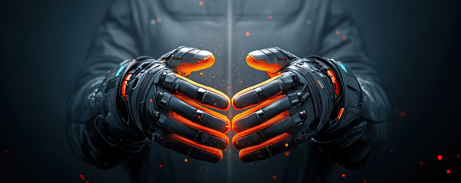Modern gloves with futuristic design showcasing advanced technology and glowing elements, perfect for sci fi enthusiasts