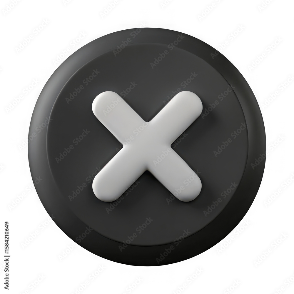 Fototapete 3d rendered white x mark on black button isolated on transparent background