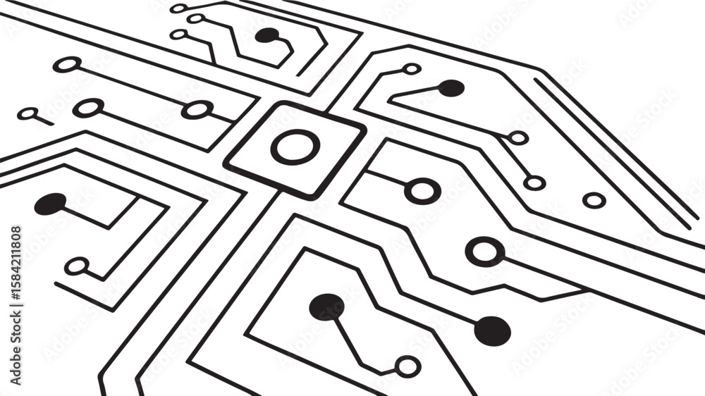 Poster abstract background vector technology pattern electronic circuit board background black and white