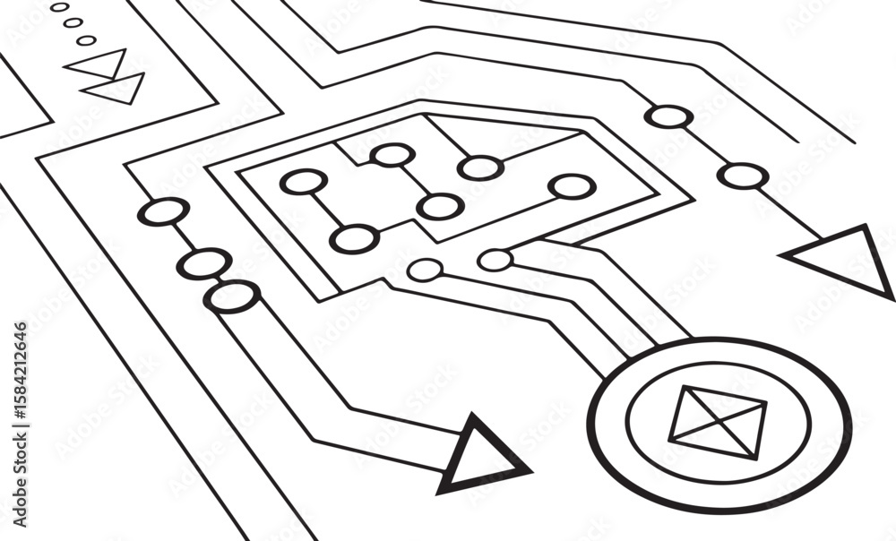 Poster abstract background vector technology pattern electronic circuit board background black and white
