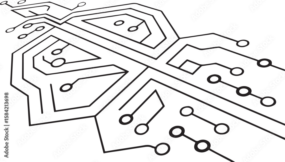 Poster abstract background vector technology pattern electronic circuit board background black and white