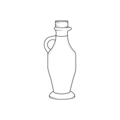 Outline drawing of a glass olive oil bottle with handle. Perfect for food design, coloring books, Mediterranean cuisine visuals and organic product themes.