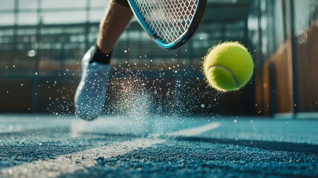 Padel racket hitting ball mid-air, freeze frame, generative ai - Powered by Adobe