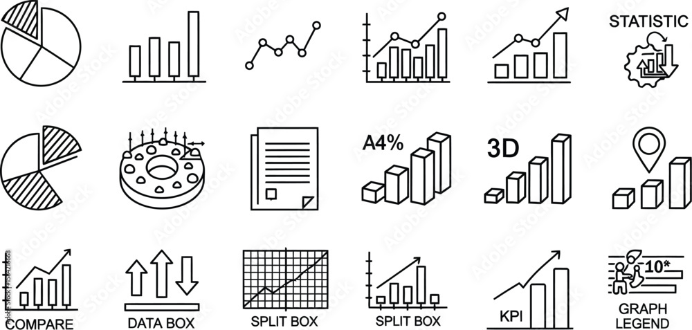 Aufkleber vector art of collection of various graph and chart icons representing data analysis and statistics 