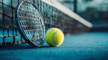 Padel racket hitting the ball near the net, generative ai