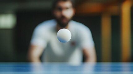 Ping pong ball being hit in the air, blurred player in the background generative ai
