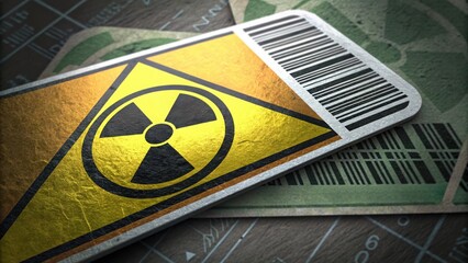 Radioactive Caution Sign with Barcode on Textured Background