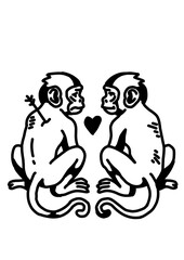 Two monkeys with a heart, symbolizing connection and love