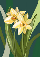 yellow daffodils on green background