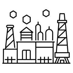 Industrial factory with smokestacks and hexagons building