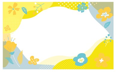 黄色とグレーの温かみのある北欧風植物ベクターイラストフレーム