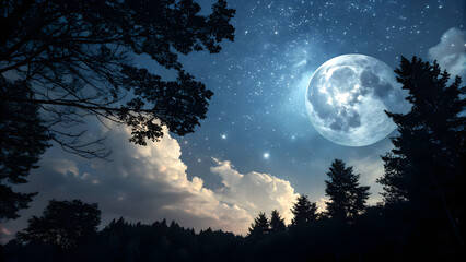 Fototapeta premium Full moon night in pixel art forest