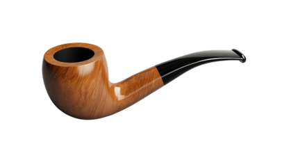 a polished wooden tobacco pipe with a smooth bowl on white background