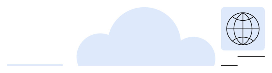 Cloud shape with a globe indicating international connectivity and data flow. Ideal for technology, cloud computing, global communication, data sharing, digital storage, collaboration, simple flat