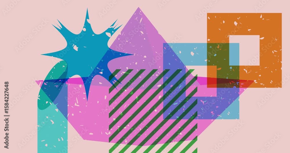 Poster risograph paper boat with geometric shapes animation. moving object in trendy riso graph design vide