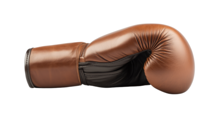 a vintage style brown leather boxing glove on white background