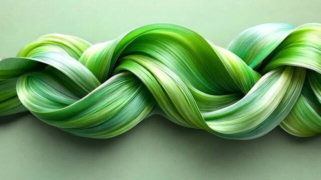 Abstract green intertwined shapes creating wave patterns with soothing aesthetic