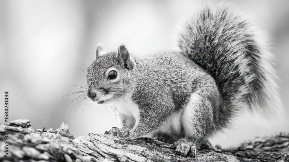 Poster close-up of a gray squirrel on a tree branch.