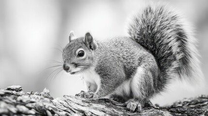 Obraz premium Close-up of a gray squirrel on a tree branch.