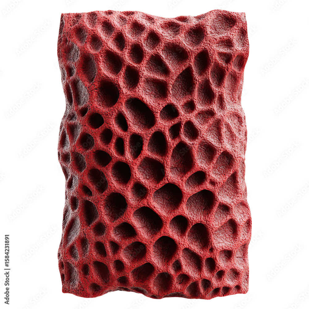 Poster ripped leather with torn thread concept. abstract red textured surface with intricate perforated pat