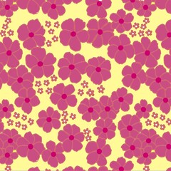 Seamless pattern with pink flowers under yellow background