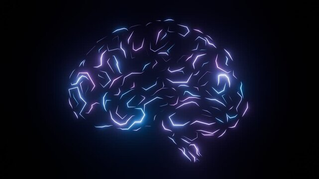 Glowing Neon Brain Made of Abstract Circuit Lines Representing Artificial Intelligence, Neural Networks, and Futuristic Digital Thinking. Technology background. Created using non-AI 3d Software