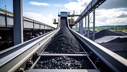 Conveyor belt carrying crushed coal to a power plant