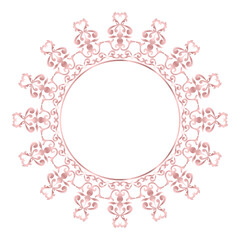 Round damask ornament, Decorative rose gold frame, Elegant vector element for design in Eastern style, beauty place for text, Floral golden border, Lace illustration for invitations and greeting cards