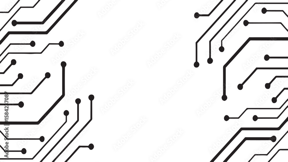 Poster musical notes float across an electronic circuit board, forming a harmonious design of sound and tec
