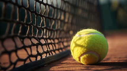 Tennis ball, red, court, close-up, generative ai