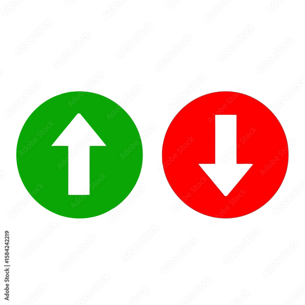 Aufkleber a green circle with an upward arrow and a red circle with a downward arrow isolated on white backgro