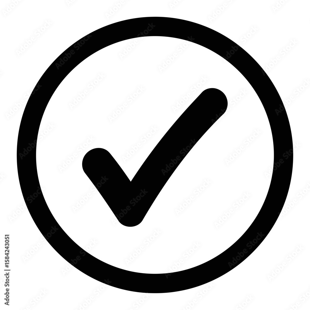 Poster a black check mark inside a black circle isolated on white background indicates approval and confirm