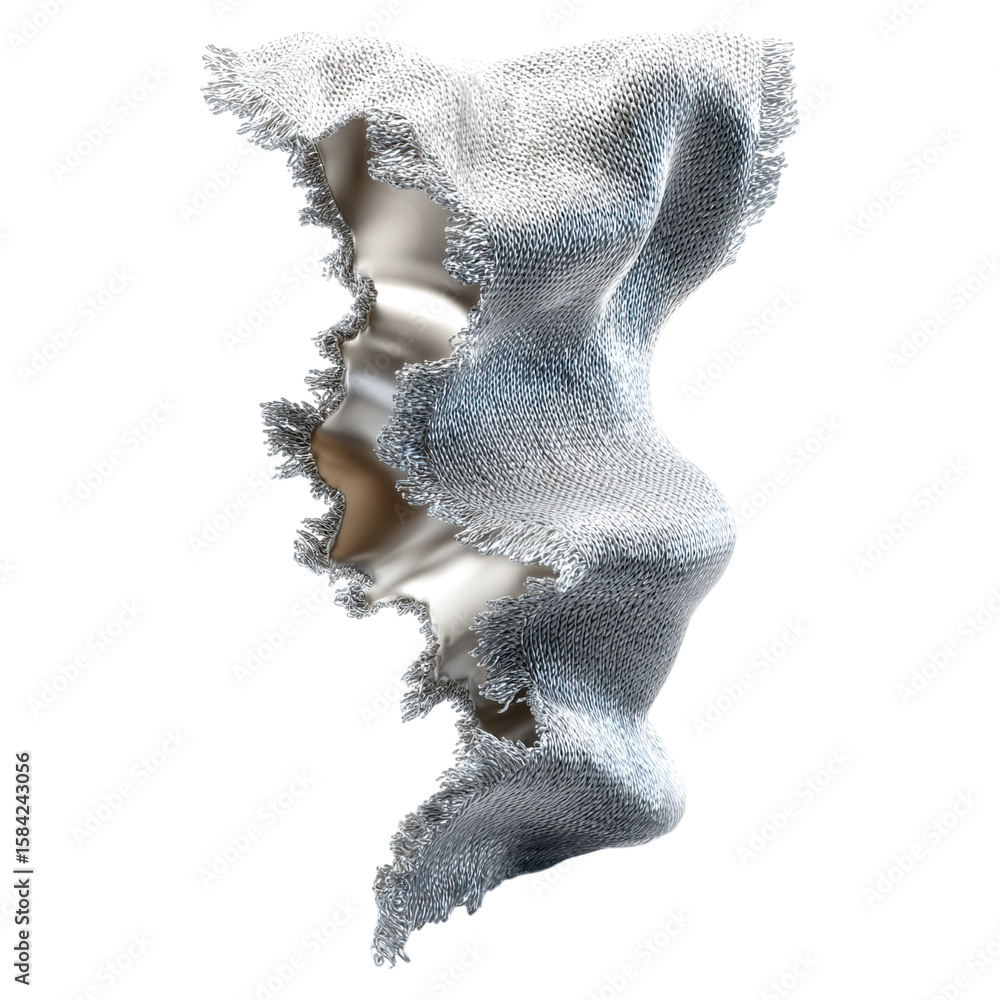 Poster torn section of knit linen concept. abstract 3d texture showcasing flowing fabric patterns.