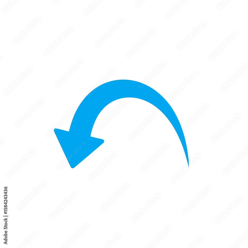 Poster a curved blue arrow pointing backwards is isolated on white background, representing the concept of 