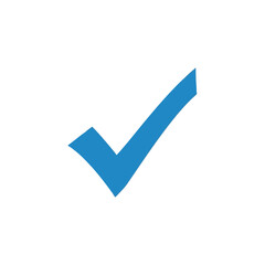 A blue check mark, isolated on white background, symbolizing success, validation, and a correct choice