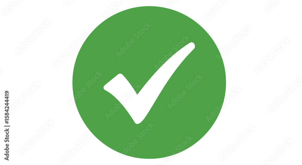 Poster a green check mark in a circle isolated on white background signifies approval and completion